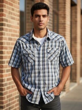 Billabong Men’s Large Blue Plaid Short Sleeve Button Down Shirt